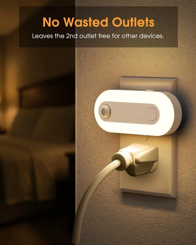 Alt view image 6 of 7 - Plug-in LED Night Light with Motion Sensor & Dusk to Dawn Sensor, Dimmable Warm White Nightlight 30-100LM Adjustable Sleep Night Lights Plug Into Wall for Bedroom, Bathroom, Stairs, Hallway, 2 Pack
