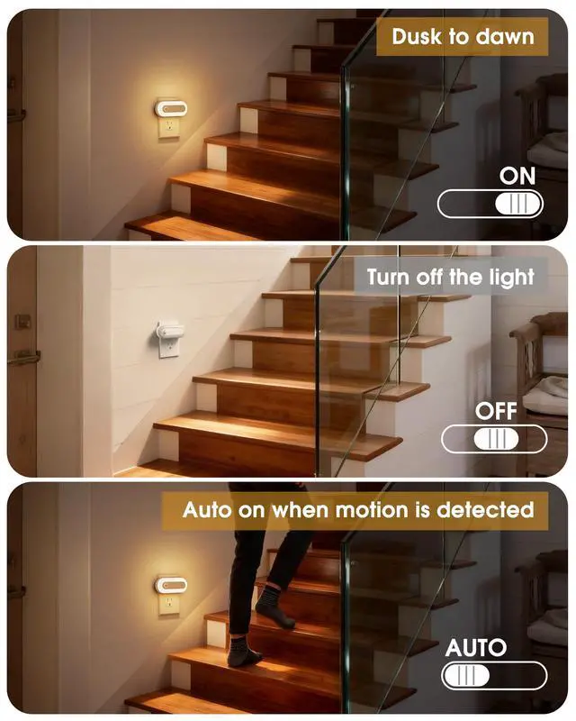 Alt view image 3 of 7 - Plug-in LED Night Light with Motion Sensor & Dusk to Dawn Sensor, Dimmable Warm White Nightlight 30-100LM Adjustable Sleep Night Lights Plug Into Wall for Bedroom, Bathroom, Stairs, Hallway, 2 Pack
