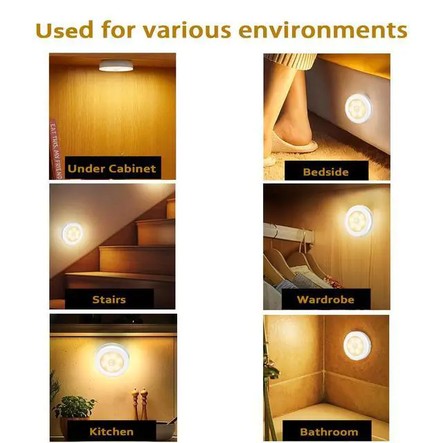 Alt view image 4 of 6 - Motion Sensor Night Light, Portable LED Light, Cordless Lamp, Battery Operated Wall Sconces for Corridor, Stairs, Wardrobe, Cabinet, Bedroom, Washroom, Backyard, Garages (Warm White)