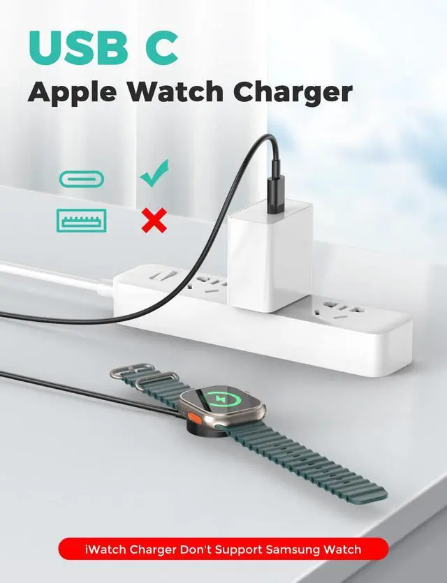 Alt view image 2 of 5 - 2026 Upgraded USB C for Apple Watch Charger Magnetic Fast Charging Cable Portable Wireless Charging Compatible with iWatch Series 11/10/9/8/7/6/5/4/3/2-Black
