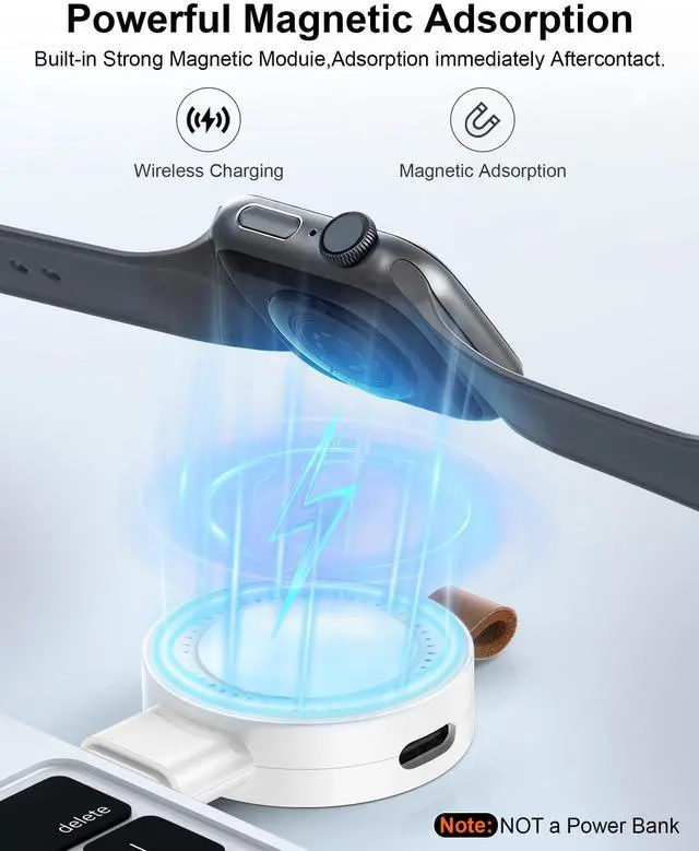 Alt view image 3 of 7 - Apple Watch Car Charger 2-in-1 USB-A & USB-C Magnetic iWatch Fast Charger