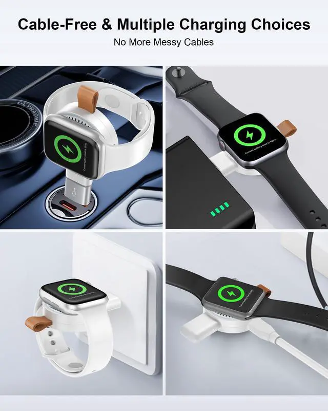 Alt view image 6 of 7 - Apple Watch Car Charger 2-in-1 USB-A & USB-C Magnetic iWatch Fast Charger