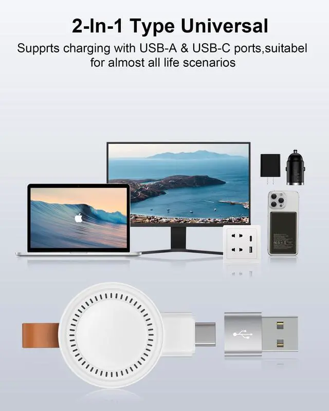 Alt view image 7 of 7 - Apple Watch Car Charger 2-in-1 USB-A & USB-C Magnetic iWatch Fast Charger