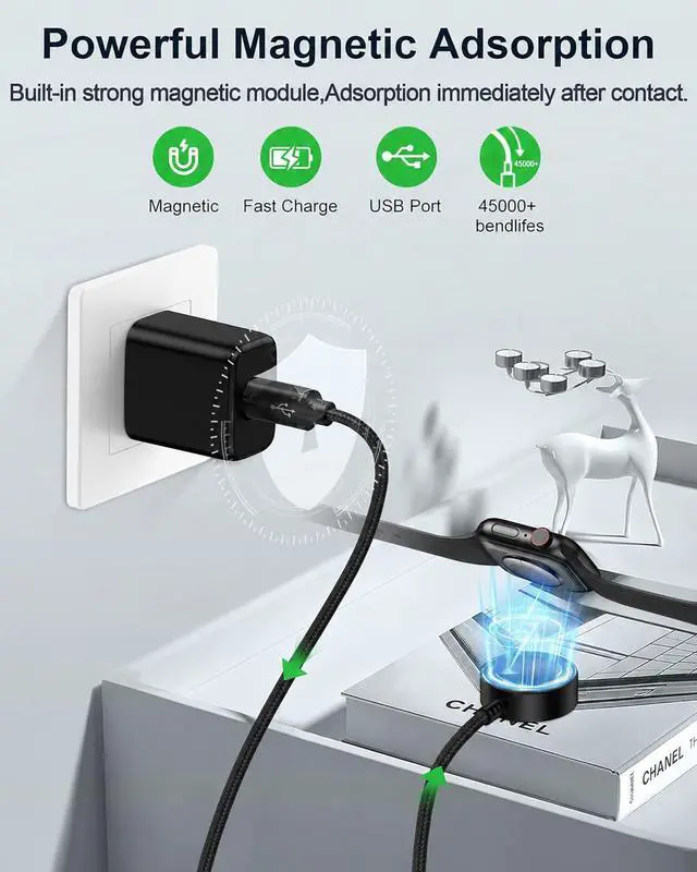 Alt view image 4 of 7 - for Apple Watch Car Charger, Portable iWatch Charger USB to Magnetic Cord