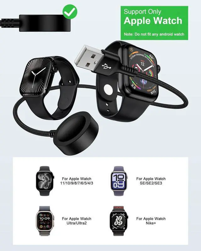Alt view image 7 of 7 - for Apple Watch Car Charger, Portable iWatch Charger USB to Magnetic Cord