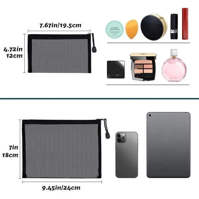 Alt view image 3 of 6 - 6 Pack Mesh Cosmetic Bags, Nylon Makeup Pouches with Zipper for Home Office Purse Diaper Bag (Black)