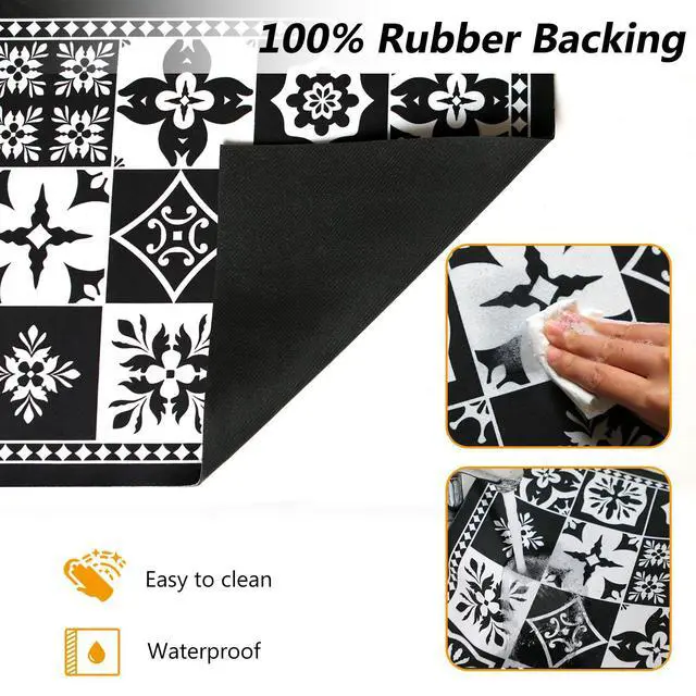 Alt view image 4 of 6 - Coffee Bar Mat Hide Stain Rubber Backed Absorbent Drying Mat Modern Kitchen Drying Mat Easy Clean,Fit Under Coffee Maker Machine And Accessories-12"x19",Retro Black