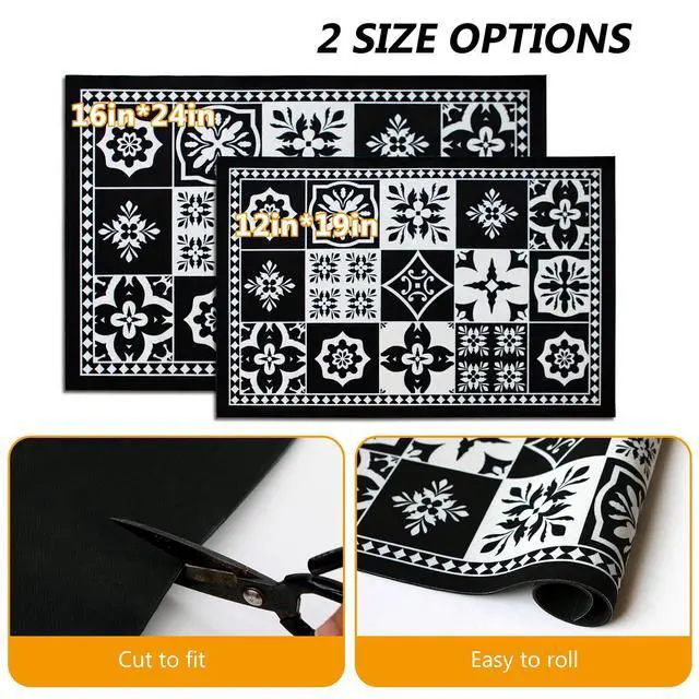 Alt view image 5 of 6 - Coffee Bar Mat Hide Stain Rubber Backed Absorbent Drying Mat Modern Kitchen Drying Mat Easy Clean,Fit Under Coffee Maker Machine And Accessories-12"x19",Retro Black