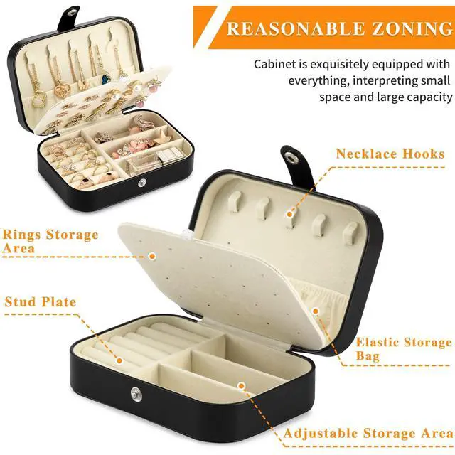 Alt view image 3 of 7 - Travel Jewelry Box, PU leather Small Jewelry Organizer For Female Girls, double layer portable mini travel case for storing earrings, rings, necklaces.(Black)