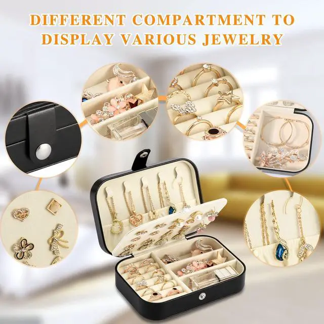 Alt view image 4 of 7 - Travel Jewelry Box, PU leather Small Jewelry Organizer For Female Girls, double layer portable mini travel case for storing earrings, rings, necklaces.(Black)