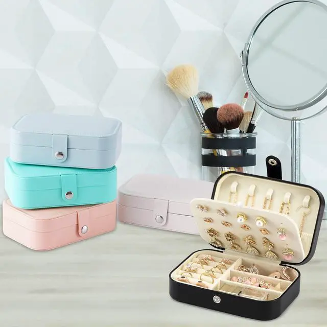 Alt view image 5 of 7 - Travel Jewelry Box, PU leather Small Jewelry Organizer For Female Girls, double layer portable mini travel case for storing earrings, rings, necklaces.(Black)