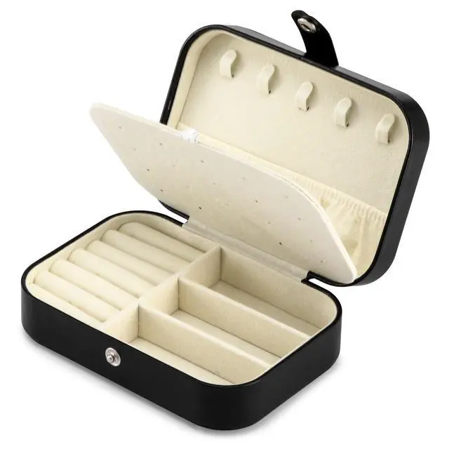 Alt view image 7 of 7 - Travel Jewelry Box, PU leather Small Jewelry Organizer For Female Girls, double layer portable mini travel case for storing earrings, rings, necklaces.(Black)