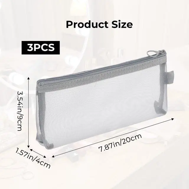Alt view image 2 of 7 - 3 PCS Makeup Brush Pouch, Mesh Makeup Bag, Nylon Zipper Pouch, Mesh Makeups Brush Bag, Portable Clear Travel Cosmetic Bags, Small Organizer for Home Office Accessories