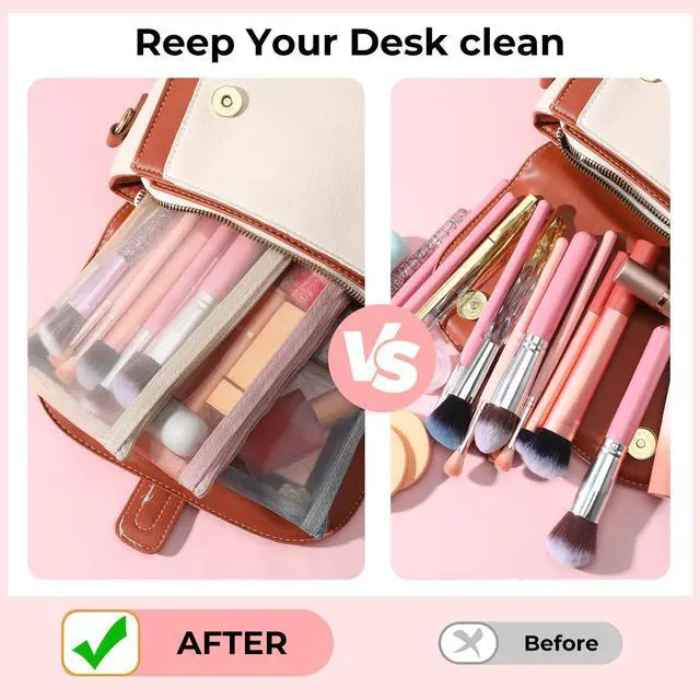 Alt view image 4 of 7 - 3 PCS Makeup Brush Pouch, Mesh Makeup Bag, Nylon Zipper Pouch, Mesh Makeups Brush Bag, Portable Clear Travel Cosmetic Bags, Small Organizer for Home Office Accessories