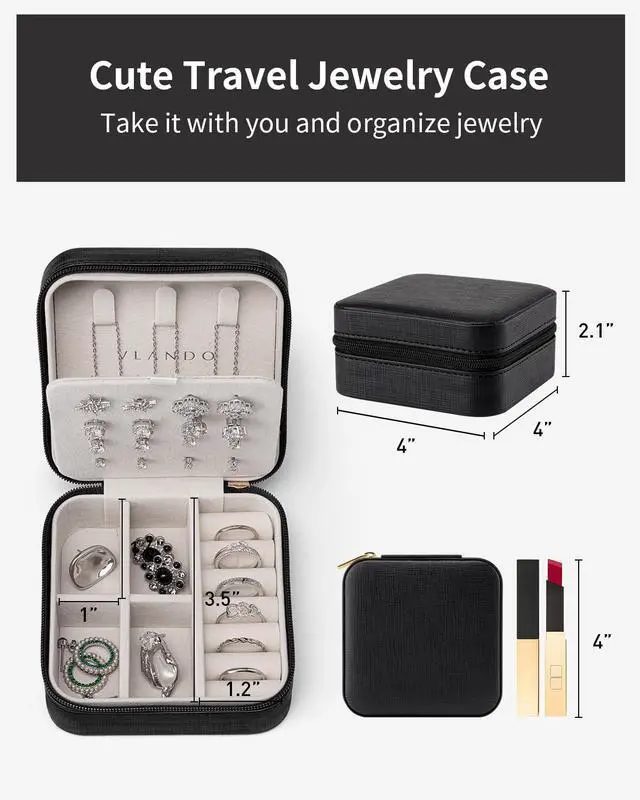 Alt view image 4 of 5 - Travel Jewelry Case, Small Travel Jewelry Organizer Box for Girls Women - Black