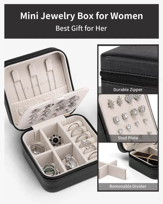 Alt view image 3 of 5 - Travel Jewelry Case, Small Travel Jewelry Organizer Box for Girls Women - Black