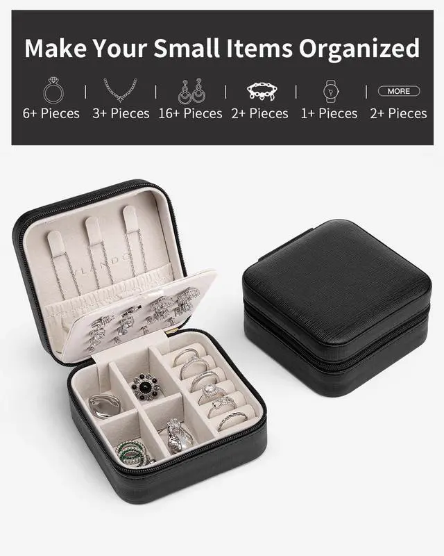 Alt view image 5 of 5 - Travel Jewelry Case, Small Travel Jewelry Organizer Box for Girls Women - Black