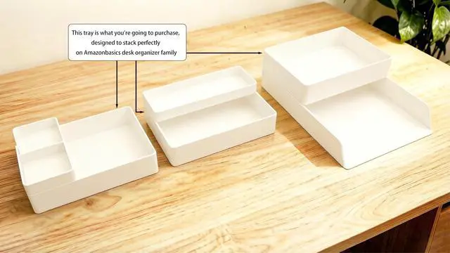 Alt view image 2 of 3 - Rectangular Plastic Desk Organizer with Storage Trays, Accessory Tray, Drawer Organizer, 9.4 x 6.7 x 2 inch, White