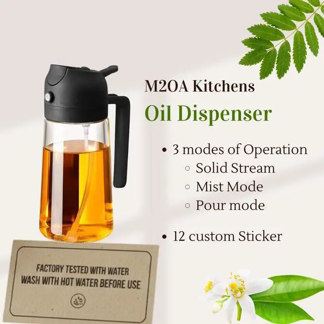 Alt view image 5 of 5 - Dual Function, Green, 16oz/470ml, Premium BPA-Free Oil Dispenser Bottle for Cooking, Salad, BBQ (Green)
