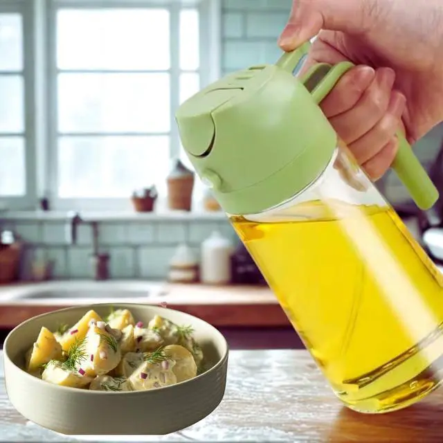 Alt view image 4 of 5 - Dual Function, Green, 16oz/470ml, Premium BPA-Free Oil Dispenser Bottle for Cooking, Salad, BBQ (Green)
