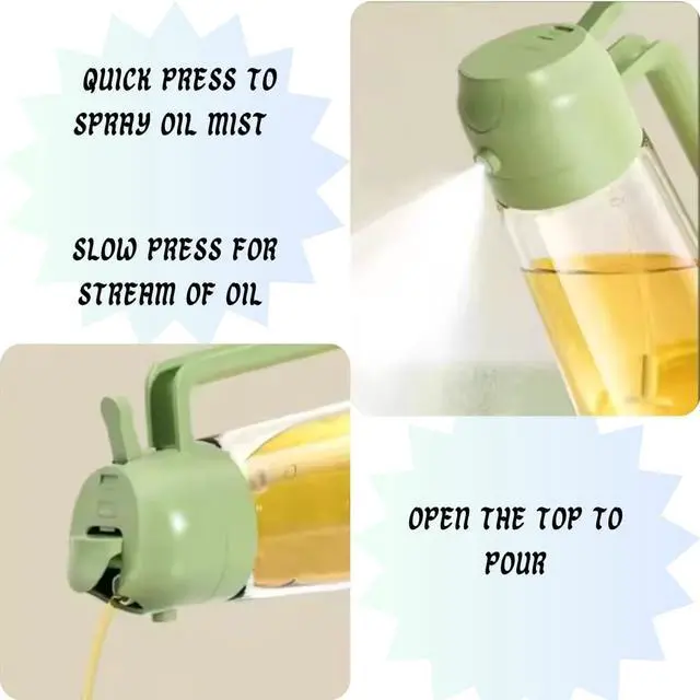 Alt view image 3 of 5 - Dual Function, Green, 16oz/470ml, Premium BPA-Free Oil Dispenser Bottle for Cooking, Salad, BBQ (Green)