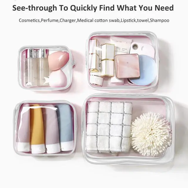 Alt view image 2 of 7 - 4 Pack Clear Makeup Bags, TSA Approved Toiletry Bag Car Organizer Travel Cosmetic Case Portable Travel Essentials Bags for Toiletries Clear Summer Beach Bag Carry on Airport Airline Compliant Bag