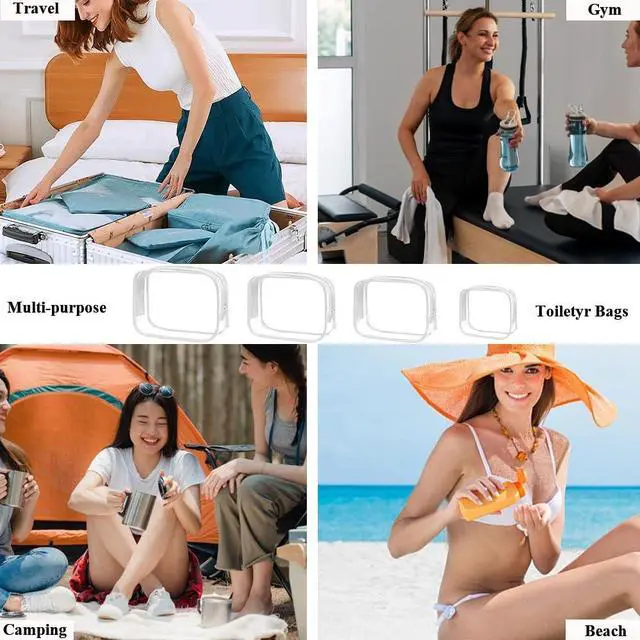 Alt view image 7 of 7 - 4 Pack Clear Makeup Bags, TSA Approved Toiletry Bag Car Organizer Travel Cosmetic Case Portable Travel Essentials Bags for Toiletries Clear Summer Beach Bag Carry on Airport Airline Compliant Bag