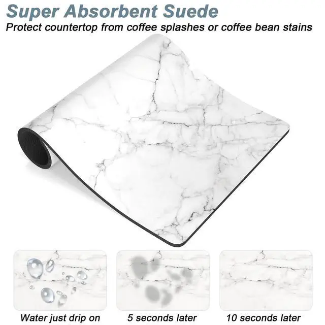 Alt view image 3 of 7 - Coffee Mat, 12" x 19" Cute Marble Style Coffee Bar Mats for Espresso Machine Station Accessories and Organizer, Hide Stain Rubber Backed Absorbent Dish Drying Pad for Kitchen Counter,Gray White