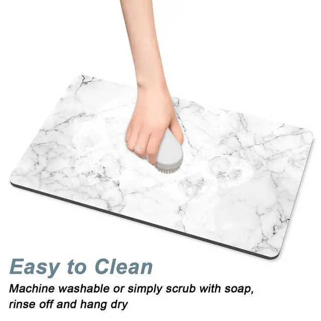 Alt view image 5 of 7 - Coffee Mat, 12" x 19" Cute Marble Style Coffee Bar Mats for Espresso Machine Station Accessories and Organizer, Hide Stain Rubber Backed Absorbent Dish Drying Pad for Kitchen Counter,Gray White