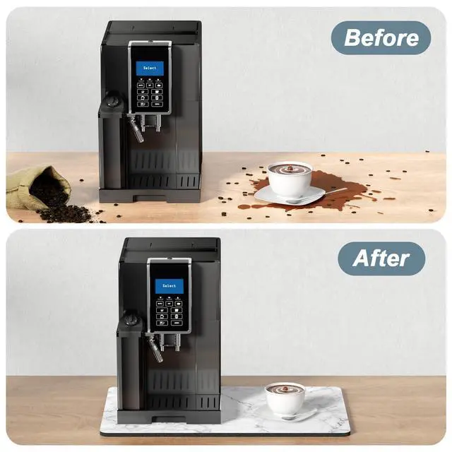 Alt view image 6 of 7 - Coffee Mat, 12" x 19" Cute Marble Style Coffee Bar Mats for Espresso Machine Station Accessories and Organizer, Hide Stain Rubber Backed Absorbent Dish Drying Pad for Kitchen Counter,Gray White