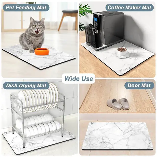 Alt view image 7 of 7 - Coffee Mat, 12" x 19" Cute Marble Style Coffee Bar Mats for Espresso Machine Station Accessories and Organizer, Hide Stain Rubber Backed Absorbent Dish Drying Pad for Kitchen Counter,Gray White