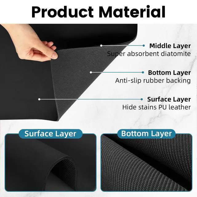 Alt view image 5 of 7 - 17"x12" Coffee Mat Small, Coffee Bar Accessories for Countertop, Absorbent Dish Drying Mat, Anti-Slip and Hide Stain Pad for Espresso Machine, Espresso Maker and Kitchen Counter, Black
