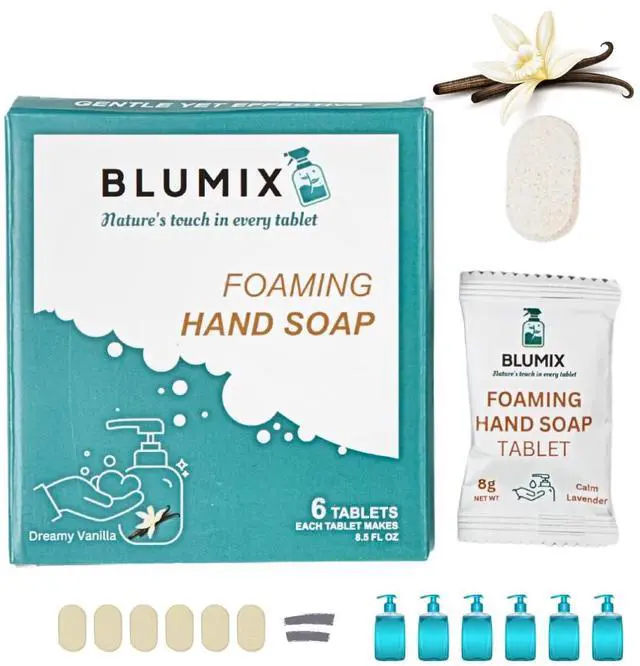 Main image of Foaming Hand Soap Tablets Refill 6 Pack | Makes 6 x 9 fl oz | Plant-Based, Plastic-Free, Non-Toxic, Just-Add-Water Refill Tablets | Works with Any Foaming Dispenser (Vanilla Scent)