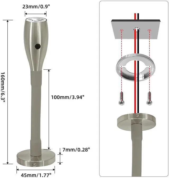 Alt view image 4 of 7 - RV 12V Flexible Gooseneck Reading Light with On-Off Switch Map Red Night Light Mode Install Wall Sconce for 10V-30V System on Caravan Motorhome Trailer Camper Van