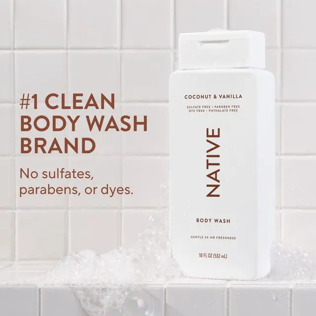 Alt view image 2 of 7 - Clean Body Wash, Gentle & pH-balanced for Sensitive Skin, 24-Hr Freshness for Women & Men, Vegan & Cruelty-Free, Free of Sulfates, Parabens & Phthalates, Coconut & Vanilla, 18fl oz