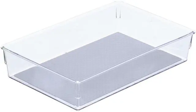 Main image of Drawer Organizer Bin, 9x6 - Heavy Duty Clear Plastic Storage Tray for Junk Drawers, Kitchen Utensils, Bathroom Vanity, and Organizing Pantry - BPA Free, Food Safe, Non Slip
