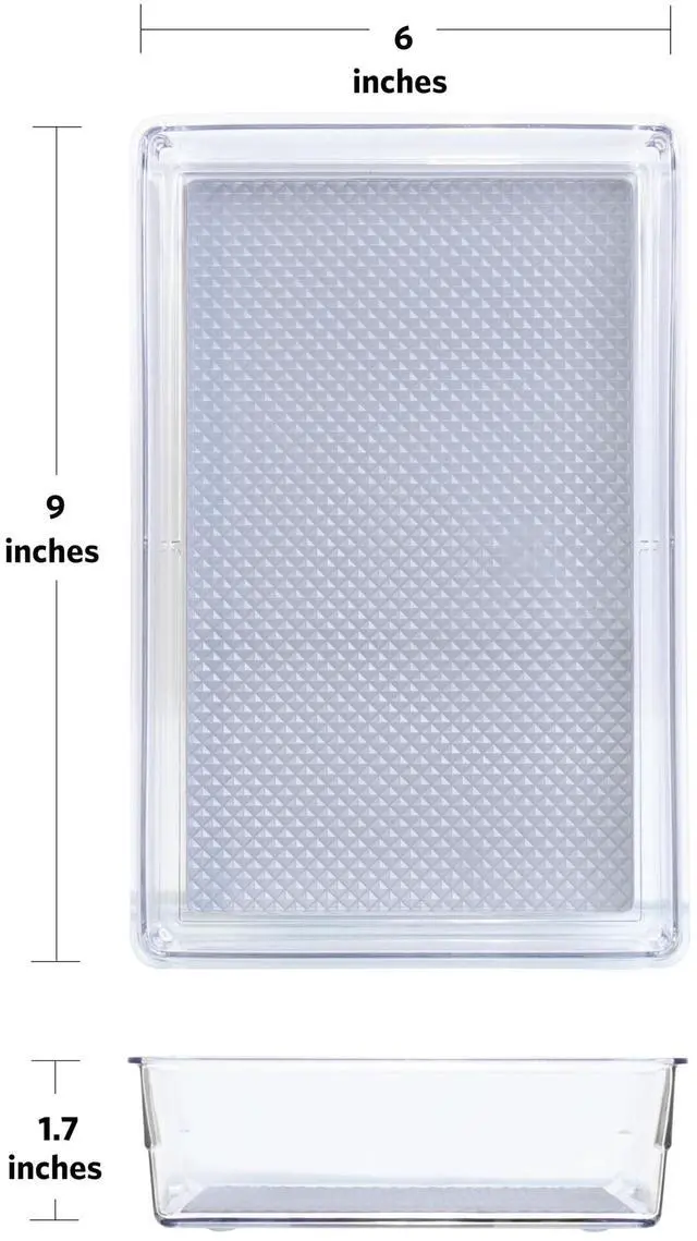 Alt view image 2 of 5 - Drawer Organizer Bin, 9x6 - Heavy Duty Clear Plastic Storage Tray for Junk Drawers, Kitchen Utensils, Bathroom Vanity, and Organizing Pantry - BPA Free, Food Safe, Non Slip