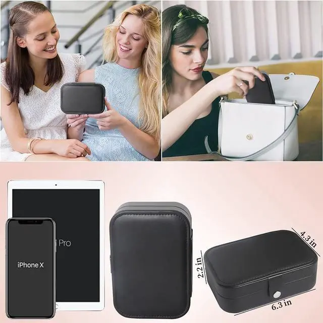 Alt view image 6 of 7 - Travel Jewelry Box,Small Jewelry Organizer Boxes for Women Girls, 2 Layer Travel Jewlery Case,PU Leather Mini Portable Jewerly Storage Display Holder for Earrings,Ring,Necklaces,Bracelets -Black