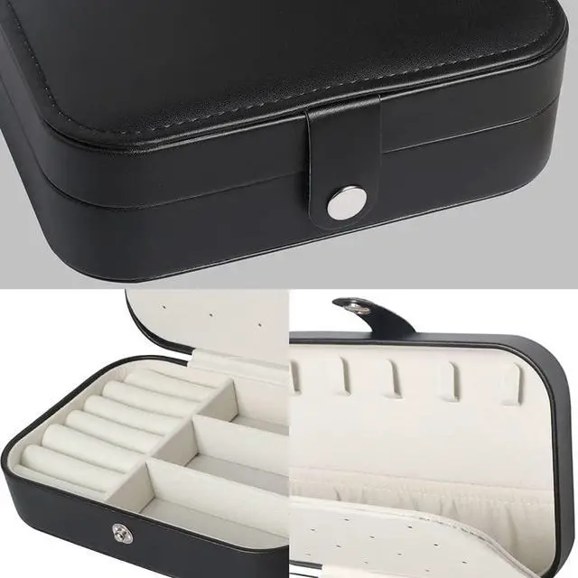 Alt view image 7 of 7 - Travel Jewelry Box,Small Jewelry Organizer Boxes for Women Girls, 2 Layer Travel Jewlery Case,PU Leather Mini Portable Jewerly Storage Display Holder for Earrings,Ring,Necklaces,Bracelets -Black