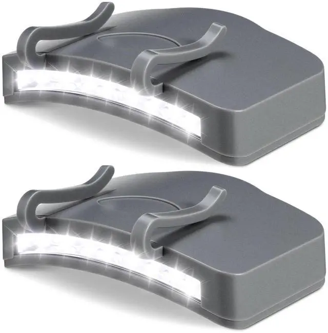 Main image of 2 Pcs Hat Light Clip 11 LED Hat Lights Clip on Headlamp Battery Powered Brim Lamp Gray Waterproof Ultra Bright Headgear Flashlight for Hunting Camping Fishing Hiking