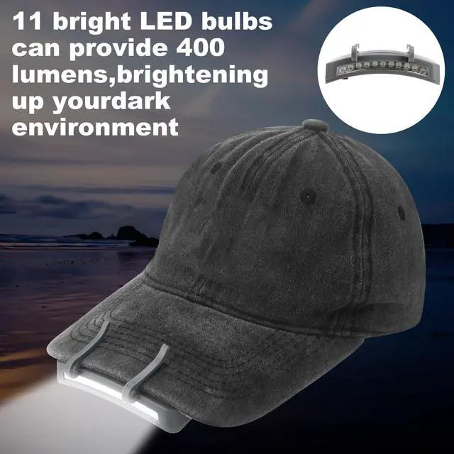Alt view image 5 of 7 - 2 Pcs Hat Light Clip 11 LED Hat Lights Clip on Headlamp Battery Powered Brim Lamp Gray Waterproof Ultra Bright Headgear Flashlight for Hunting Camping Fishing Hiking