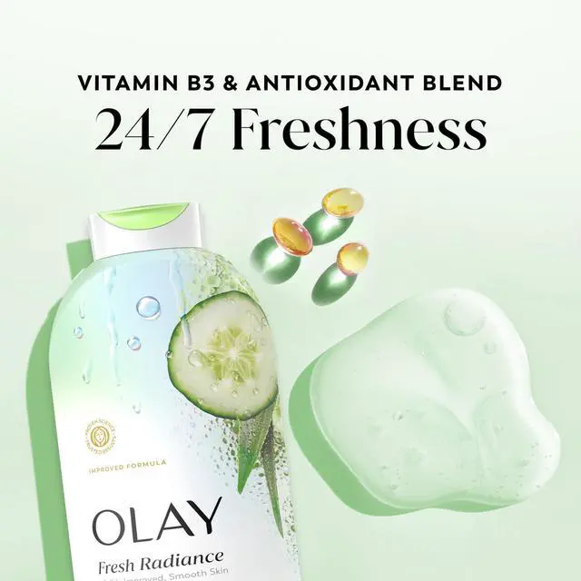 Alt view image 3 of 7 - Body Wash for Women, Fresh Radiance, 24/7 Skin-Loving Freshness, Visibly Radiant, Plant Based Cleansers, Vitamin B3 & Antioxidant Blend, For All Skin Types, Cucumber & Aloe Water Scent, 22 fl oz