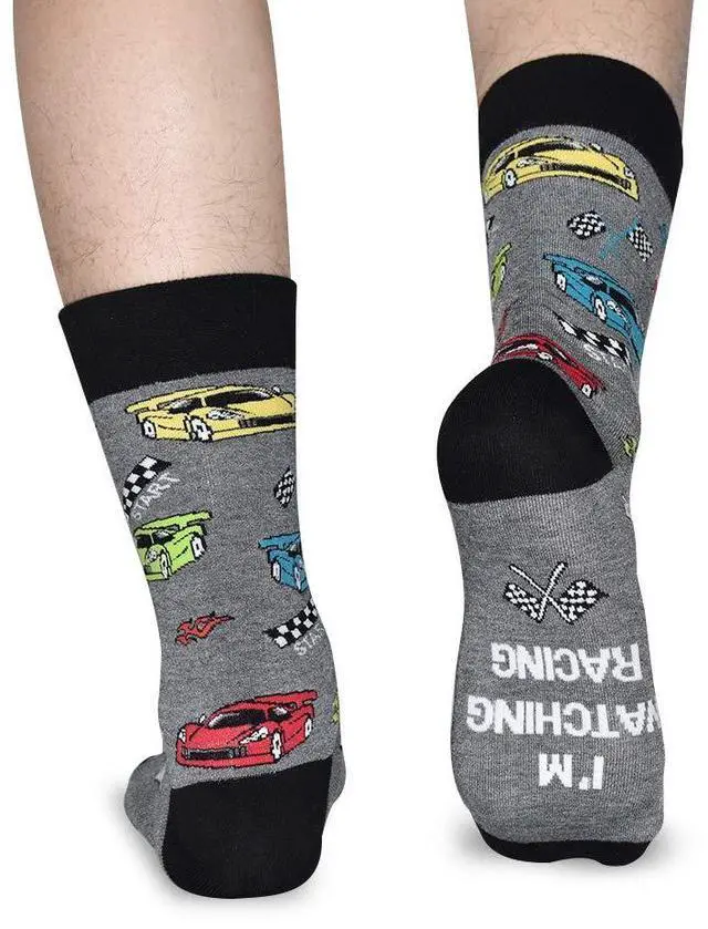 Alt view image 3 of 6 - Men Funny Race Car Crew Socks, Nascar f1 Racing Gift for Car Lover Dad Teen Boys