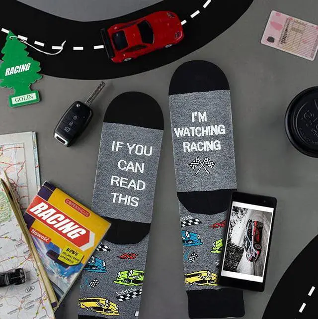 Alt view image 4 of 6 - Men Funny Race Car Crew Socks, Nascar f1 Racing Gift for Car Lover Dad Teen Boys