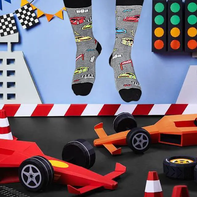 Alt view image 5 of 6 - Men Funny Race Car Crew Socks, Nascar f1 Racing Gift for Car Lover Dad Teen Boys