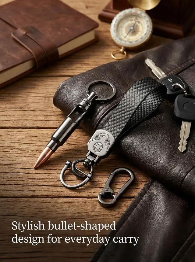 Alt view image 2 of 7 - Car Keychain, Heavy Duty Key Chain with Bullet-Shaped Bottle Opener, Carabiner Keychain with 360 Degree Rotatable Snap Swivel and Anti-Lost D-Ring for Men and Women(Black)
