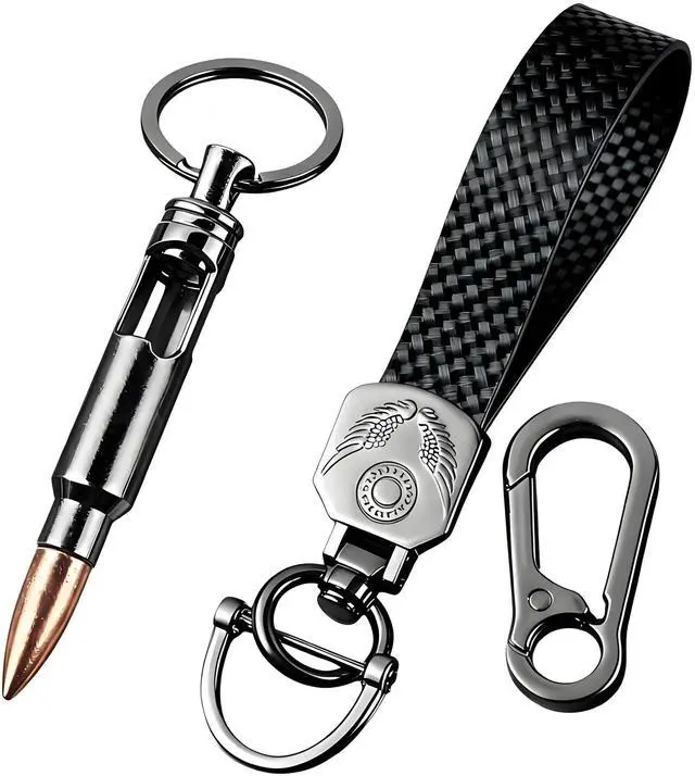 Main image of Car Keychain, Heavy Duty Key Chain with Bullet-Shaped Bottle Opener, Carabiner Keychain with 360 Degree Rotatable Snap Swivel and Anti-Lost D-Ring for Men and Women(Black)