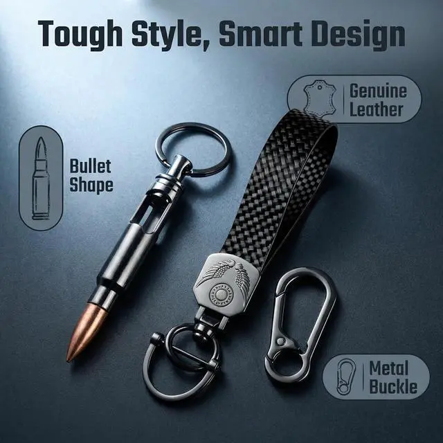Alt view image 5 of 7 - Car Keychain, Heavy Duty Key Chain with Bullet-Shaped Bottle Opener, Carabiner Keychain with 360 Degree Rotatable Snap Swivel and Anti-Lost D-Ring for Men and Women(Black)