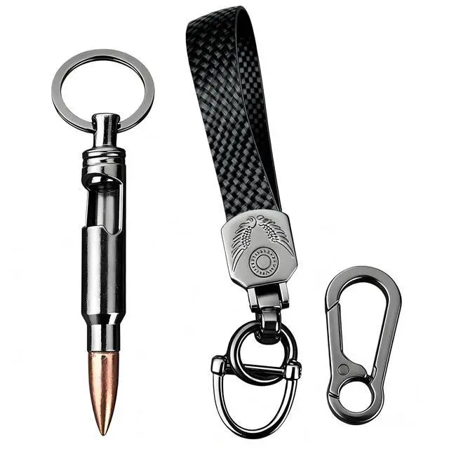 Alt view image 7 of 7 - Car Keychain, Heavy Duty Key Chain with Bullet-Shaped Bottle Opener, Carabiner Keychain with 360 Degree Rotatable Snap Swivel and Anti-Lost D-Ring for Men and Women(Black)