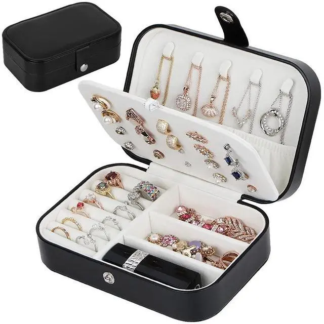 Main image of Jewelry Box, Travel Jewelry Organizer Cases with Doubel Layer for Womens Necklace Earrings Rings and Travel Accessories (Black02)